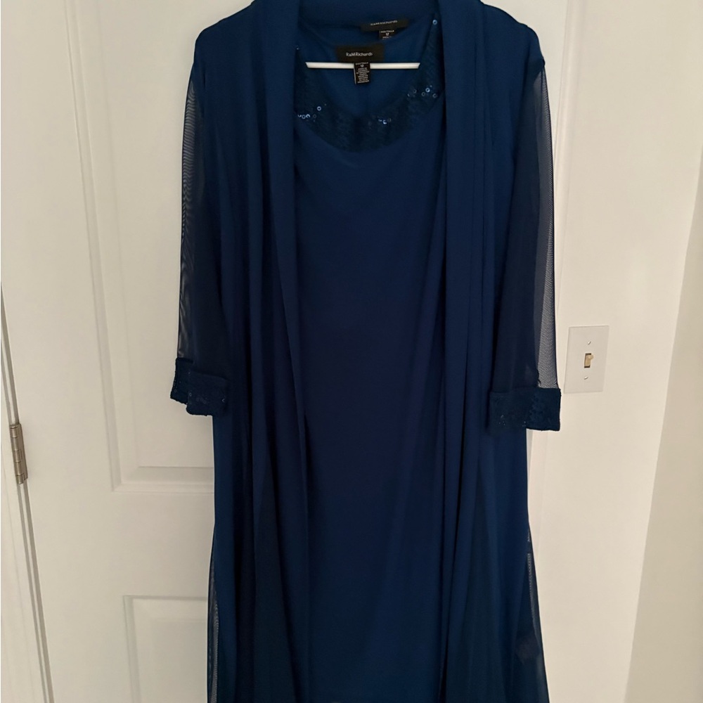 R & M Richards Blue sleeveless dress with matching Long Sleeve jacket